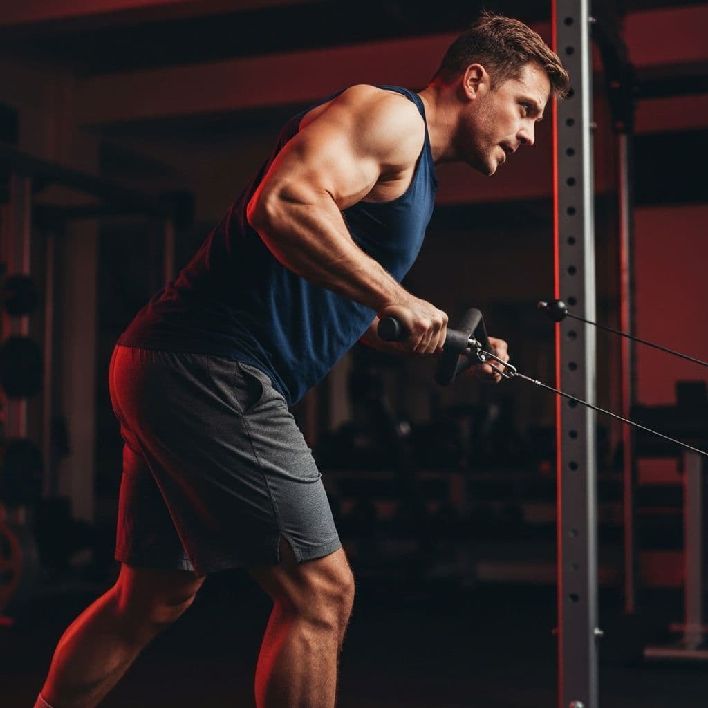 Power athlete flexing muscles